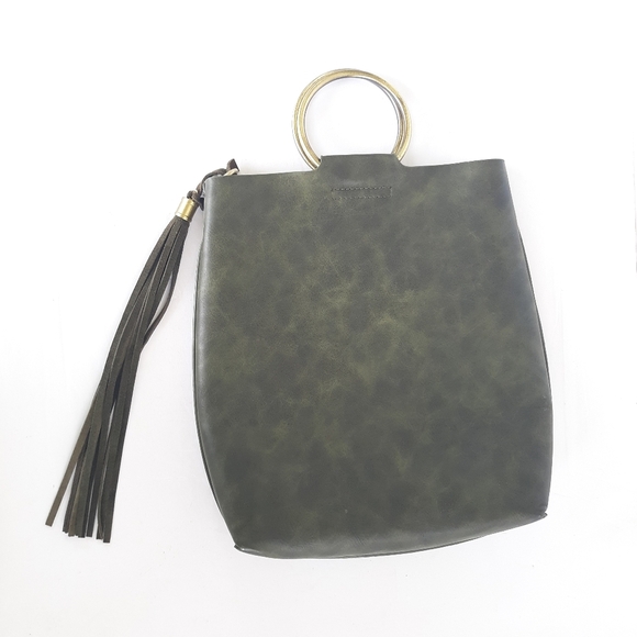 Street Level Leather Tote Handbag Green - Picture 2 of 7